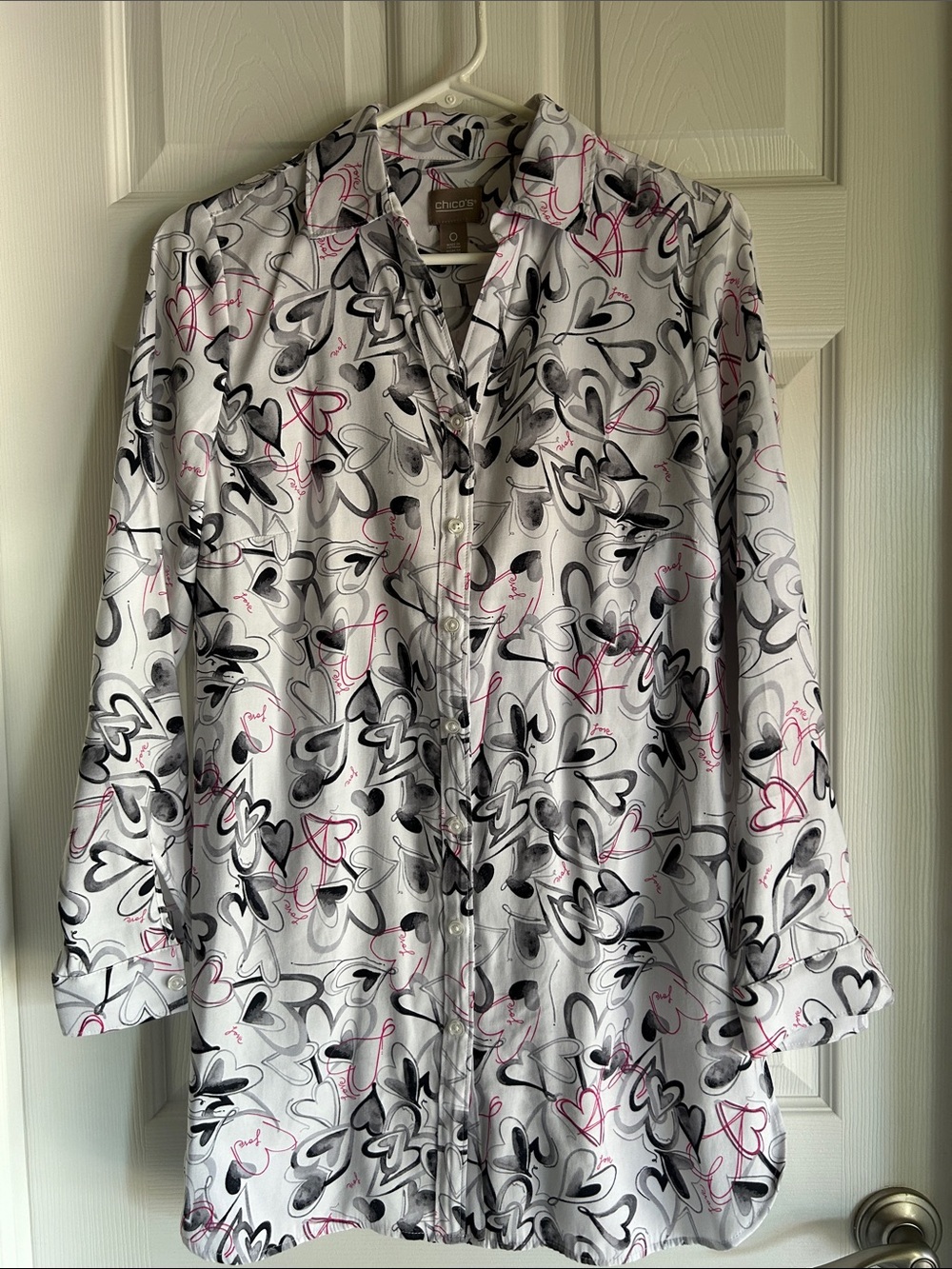 Chico White Button-Front Heart-Print Shirt
